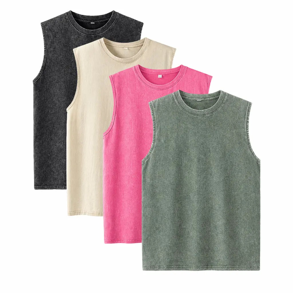 🔥4 Packs Men's Over-sized T-shirts Sports Vintage Heavy Cotton T-shirt Washed Loose Fit Athletic Tee Sleeveless Vest,summer-vibes