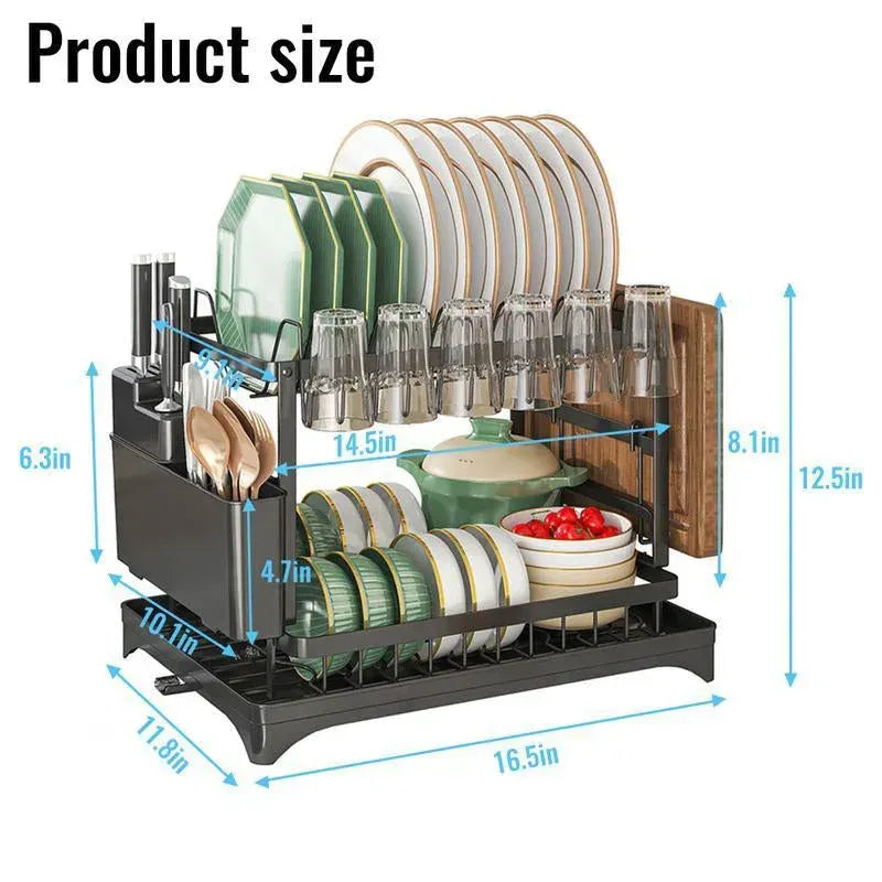 2-Tier Dish Drying Rack with Drainboard – Space-Saving Kitchen Organizer