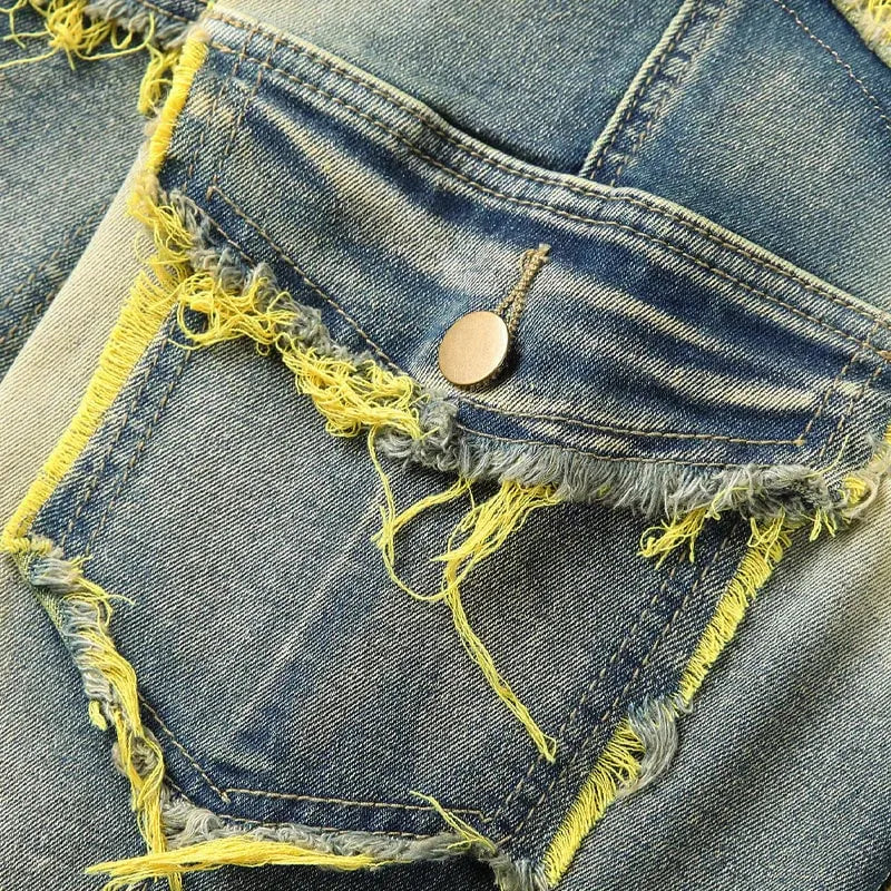 ✂️ Men's Deconstructed Frayed Flare Jeans – Vintage Wash & Stretch Cotton – Bold Streetwear 🛹