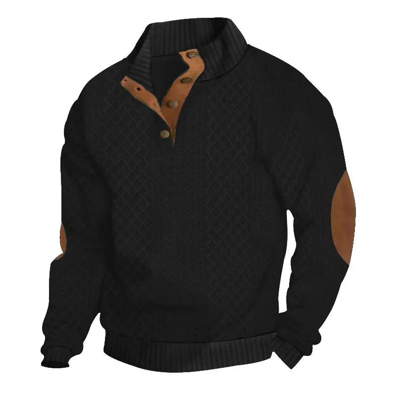 Men's Retro Casual Color-Block Jacquard Hooded Pullover