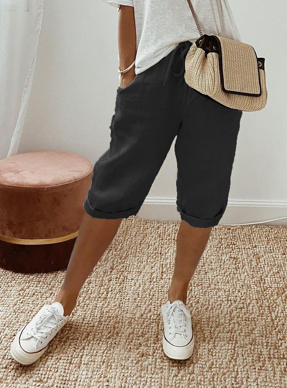 Women's Casual Cotton Linen Capris