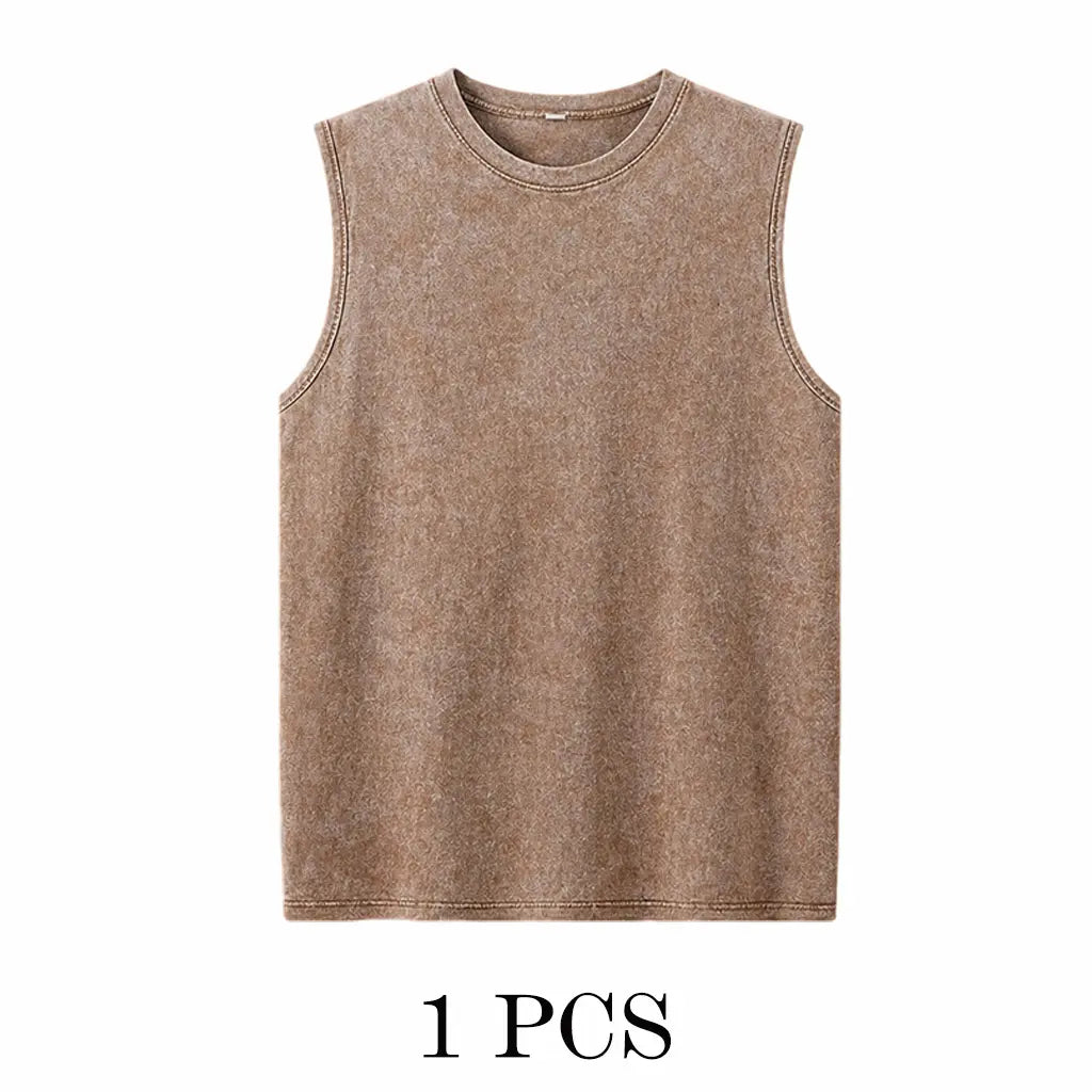 🔥4 Packs Men's Over-sized T-shirts Sports Vintage Heavy Cotton T-shirt Washed Loose Fit Athletic Tee Sleeveless Vest,summer-vibes