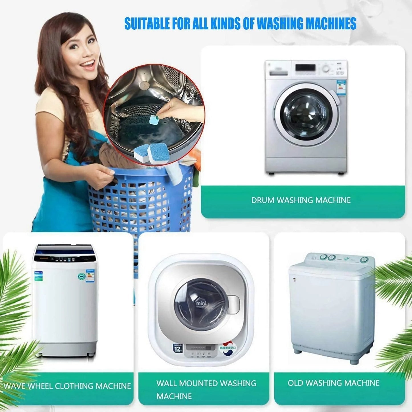🧼 BUY 3 GET 5 FREE! ✨ Washing Machine Deep Cleaner Tablets – Eliminates 99% Germs, Removes Odors & Prevents Mold 🧽