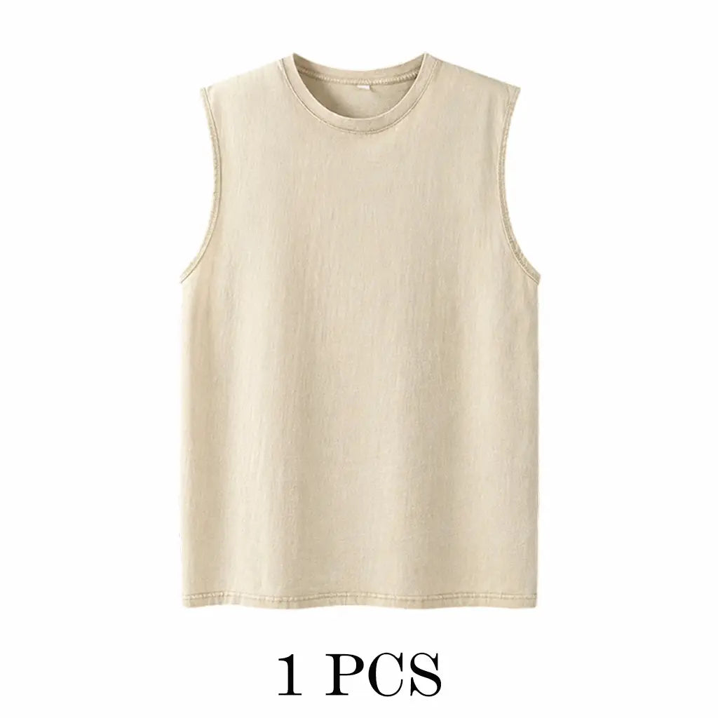 🔥4 Packs Men's Over-sized T-shirts Sports Vintage Heavy Cotton T-shirt Washed Loose Fit Athletic Tee Sleeveless Vest,summer-vibes