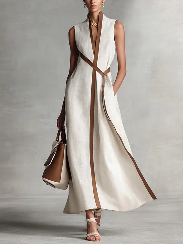 Women's Stand-up Collar Sleeveless Casual Loose Dress