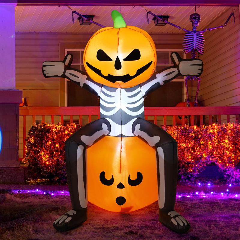 🎁Halloween Inflatable 5FT Skull Skeleton Pumpkin Head