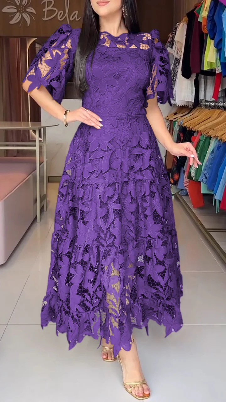 💮💕[Summer new product]Women's short-sleeved lace hollow dress