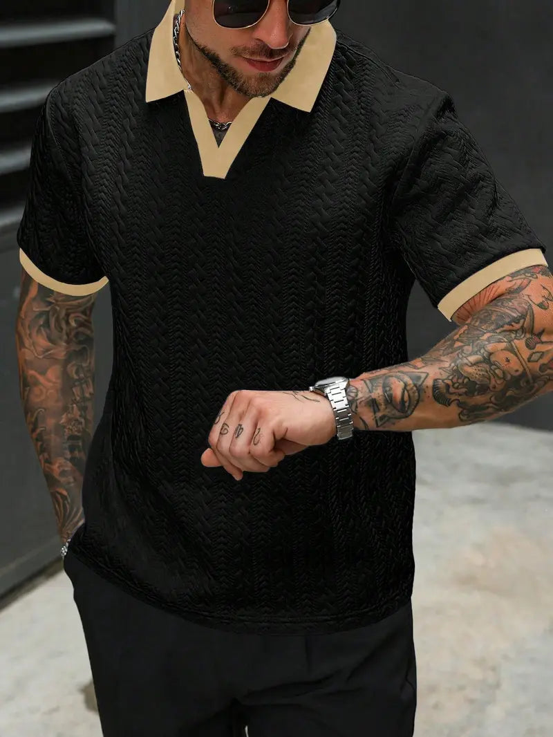 Men's Contrast Color Short-Sleeve Casual Commuter Polo Shirt