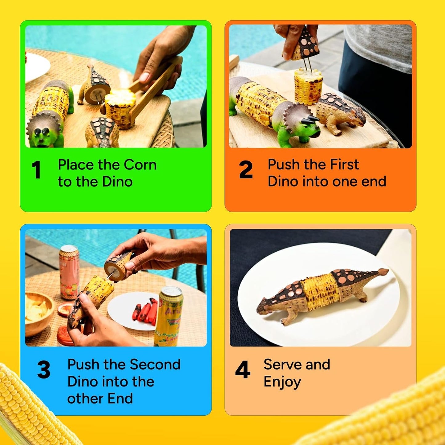 🦕⭐2026 New⭐ Dinosaur Corn Holders for Corn On The Cob - Funny Corn Cob Holder for Kids and Adults with Stainless Steel Prongs