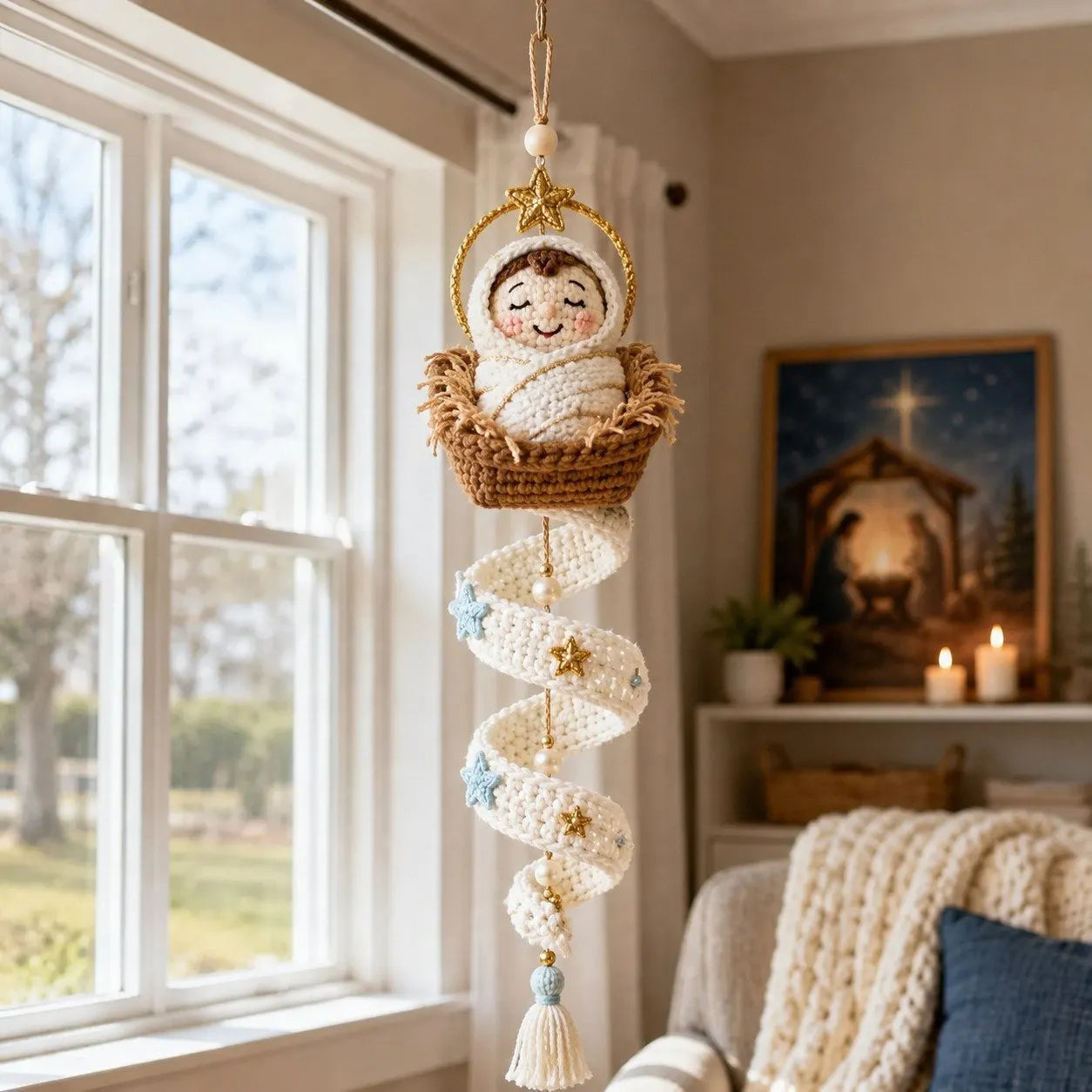 🩵Handcrafted Crochet Blessed Mother Spiral Hanging Ornament✝️