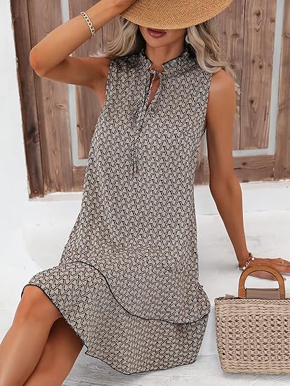 💃Women's Geometric Print Bow Dress