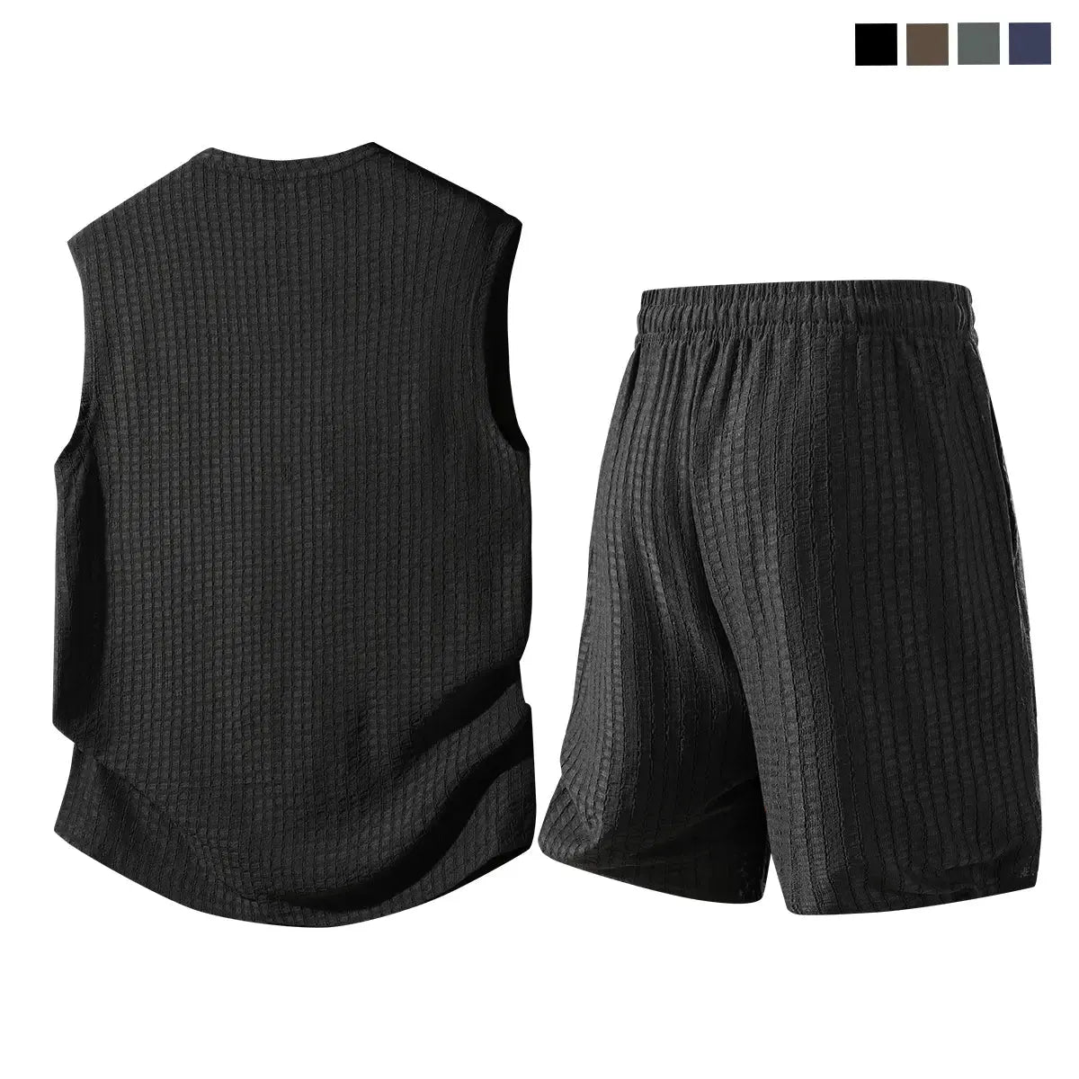 Men's 2-Piece Waffle Knit Sports Set | Sleeveless Tank Top & Drawstring Shorts