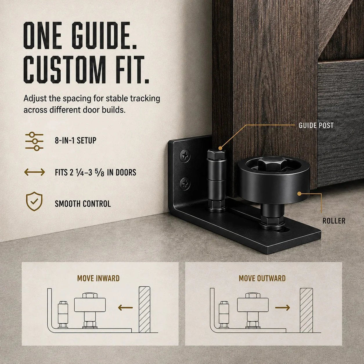 8-in-1 Adjustable Barn Door Floor Guide – Wall-Mount Stay Roller for Smooth, Stable Sliding