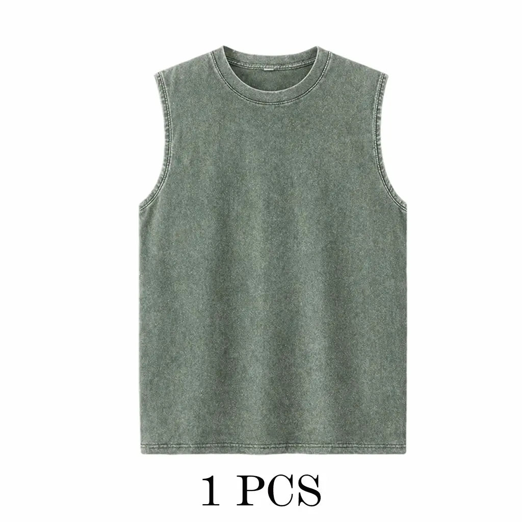 🔥4 Packs Men's Over-sized T-shirts Sports Vintage Heavy Cotton T-shirt Washed Loose Fit Athletic Tee Sleeveless Vest,summer-vibes