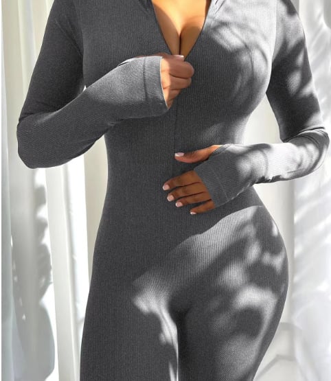 Fleece Long Sleeve Zipper Jumpsuit