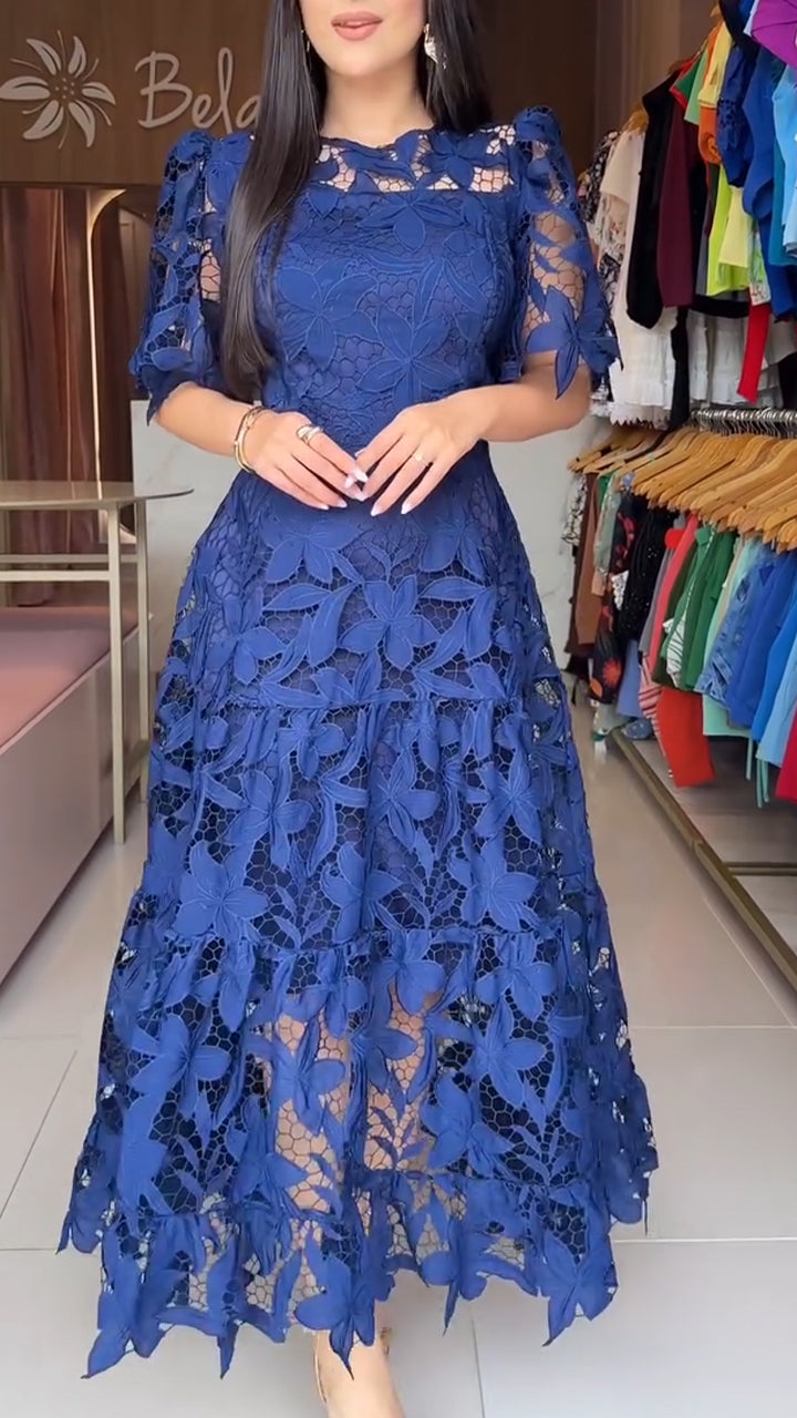 💮💕[Summer new product]Women's short-sleeved lace hollow dress