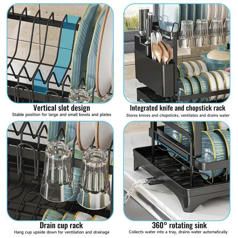 2-Tier Dish Drying Rack with Drainboard – Space-Saving Kitchen Organizer