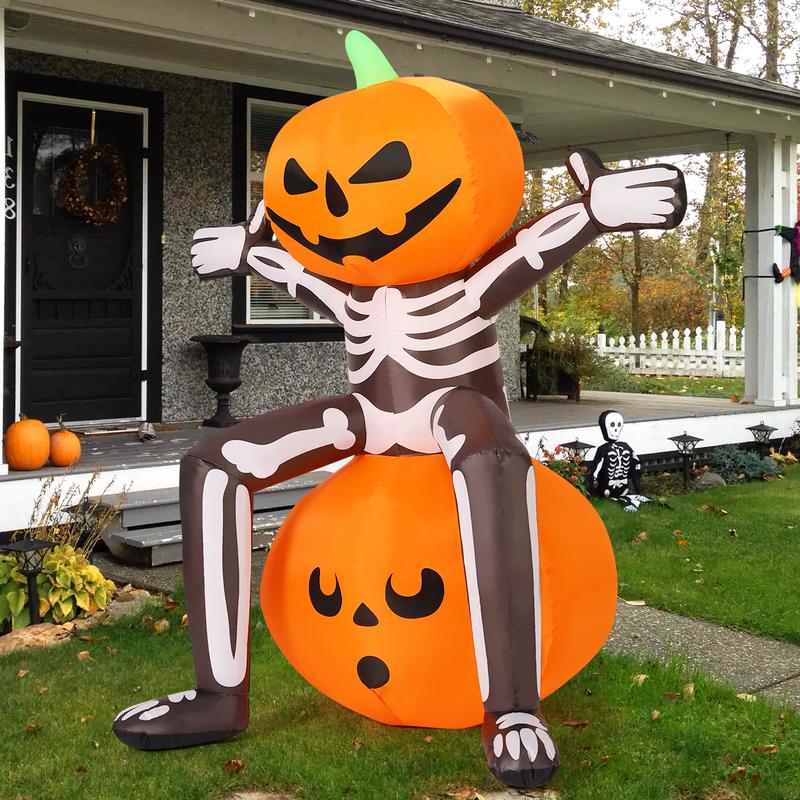 🎁Halloween Inflatable 5FT Skull Skeleton Pumpkin Head