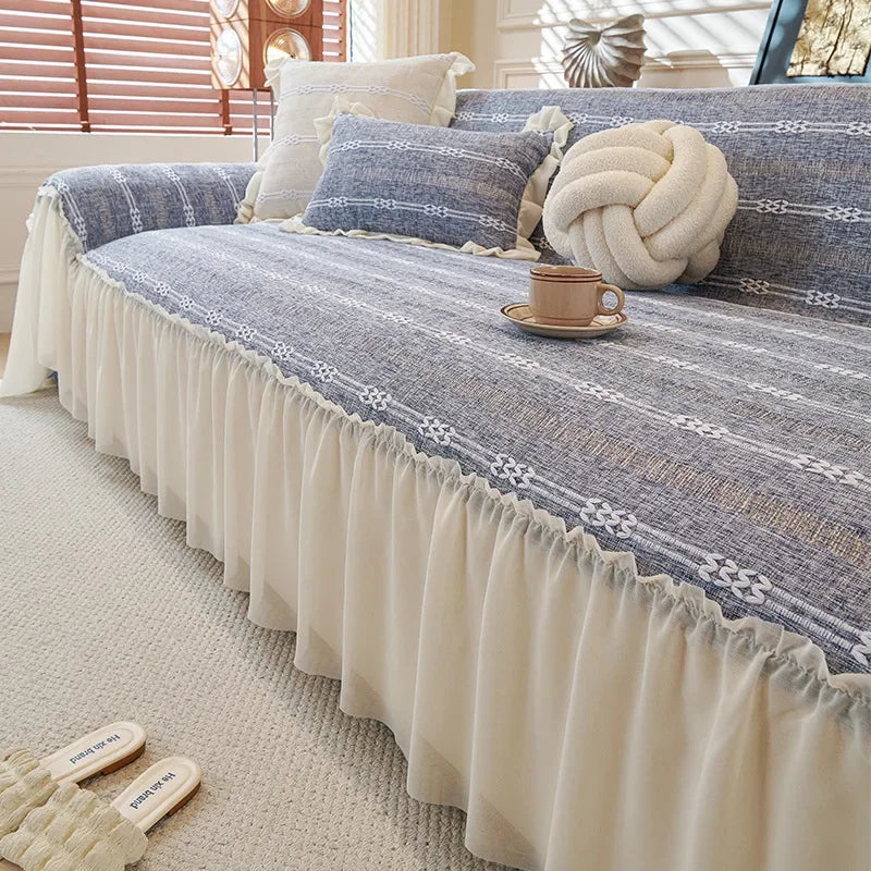 🛋️45% off - Elegant Solid-Color Ruffled Sofa Cover