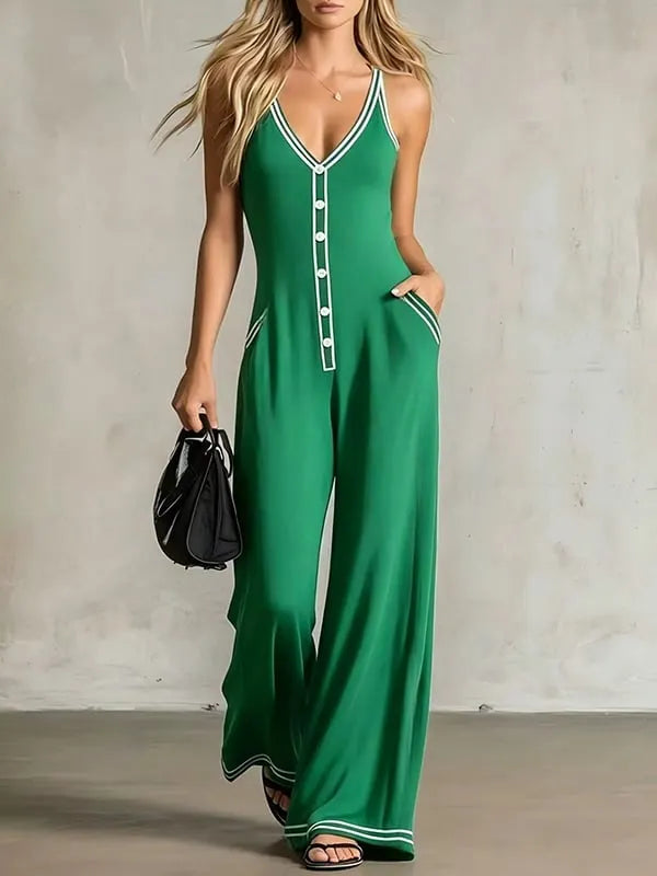 Sleeveless Contrast Spaghetti Strap Jumpsuit
