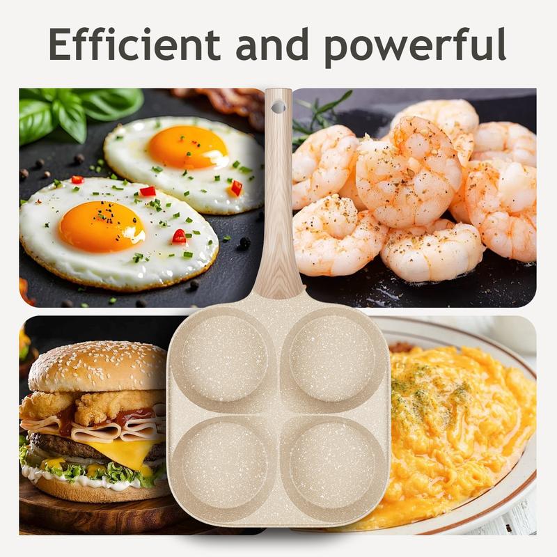 🍳Medical Stone 4-Hole Wooden Handle Non-Stick Frying Pan – Ideal for Pancakes, Burgers, Breakfast & Quick Home Cooking
