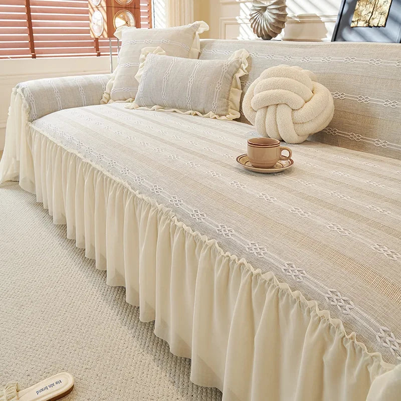 🛋️45% off - Elegant Solid-Color Ruffled Sofa Cover