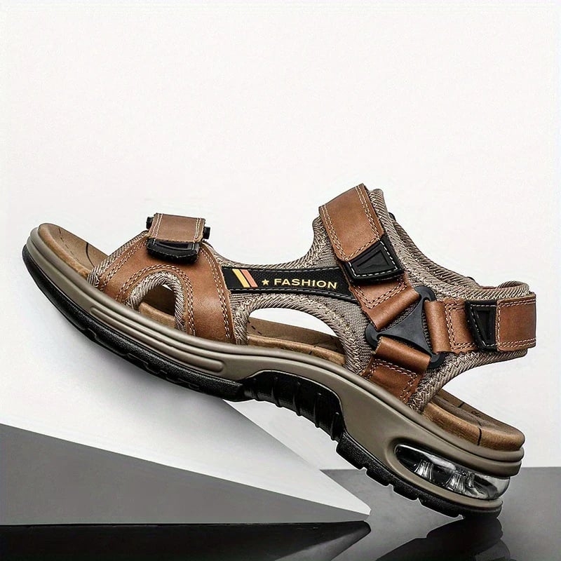 Men's Orthopedic Leather Sandals – Breathable, Adjustable, Air Cushion