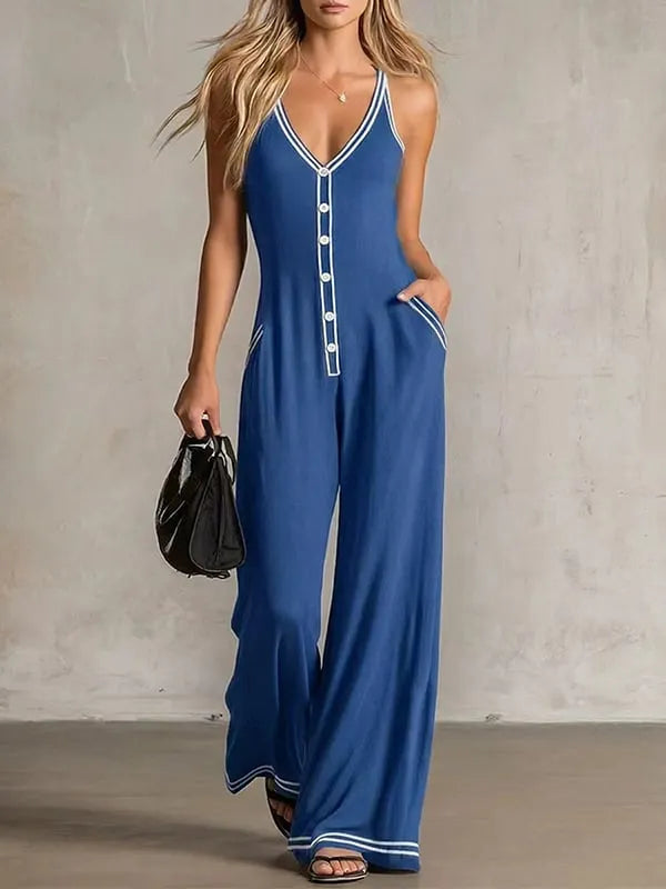 Sleeveless Contrast Spaghetti Strap Jumpsuit