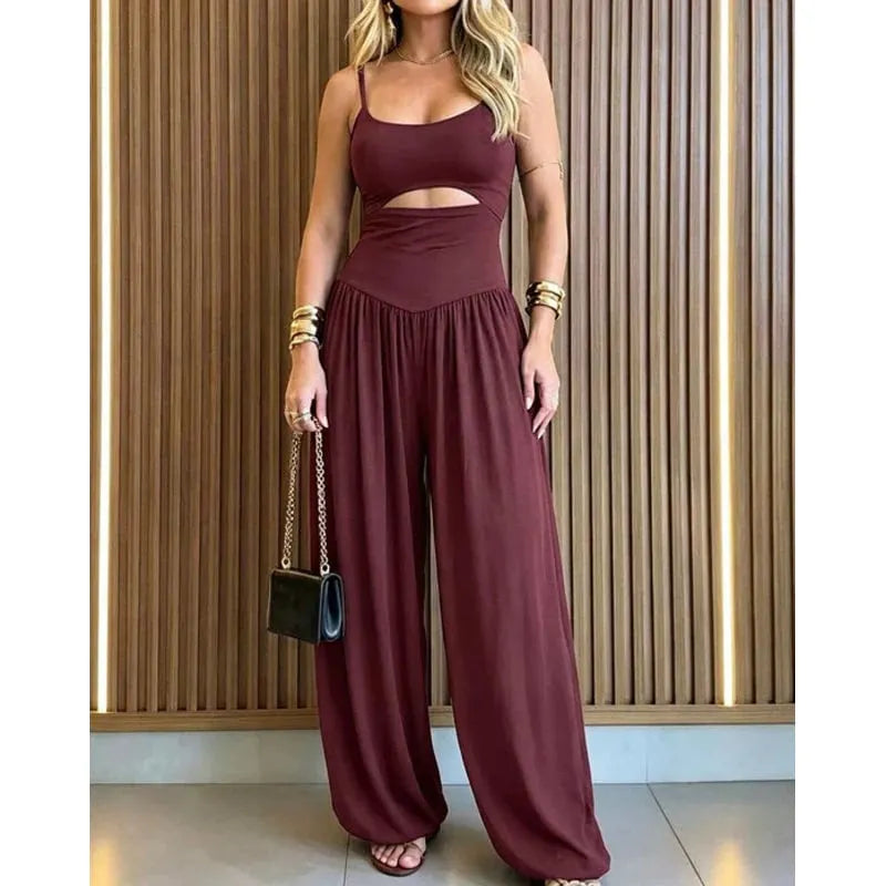 ⏳Time-Limited Special⏰Sleeveless Cutout Wide-Leg Jumpsuit with Adjustable Back Tie – Alluring, Flowy, Sophisticated 🌴