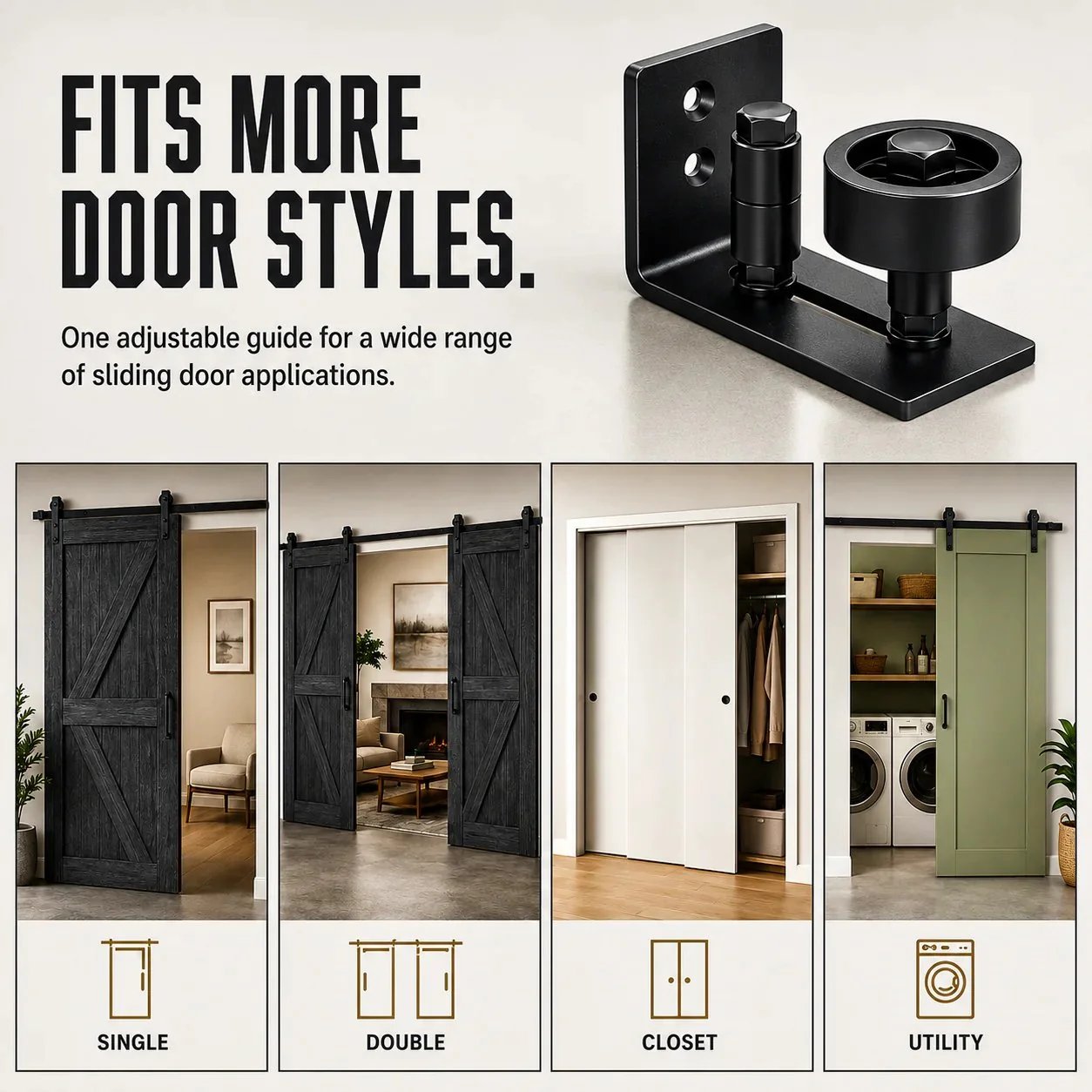 8-in-1 Adjustable Barn Door Floor Guide – Wall-Mount Stay Roller for Smooth, Stable Sliding
