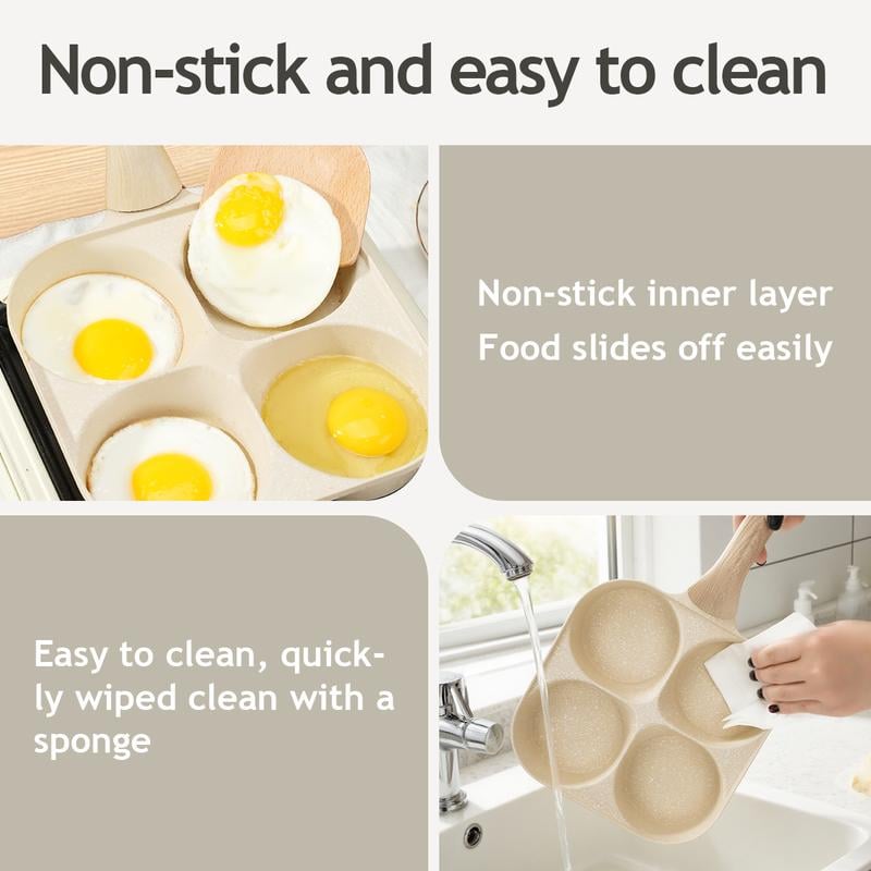 🍳Medical Stone 4-Hole Wooden Handle Non-Stick Frying Pan – Ideal for Pancakes, Burgers, Breakfast & Quick Home Cooking