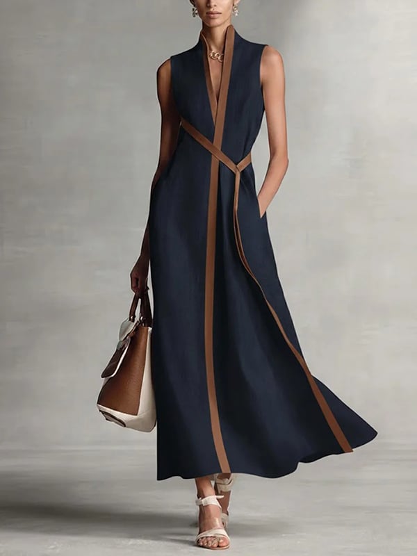Women's Stand-up Collar Sleeveless Casual Loose Dress