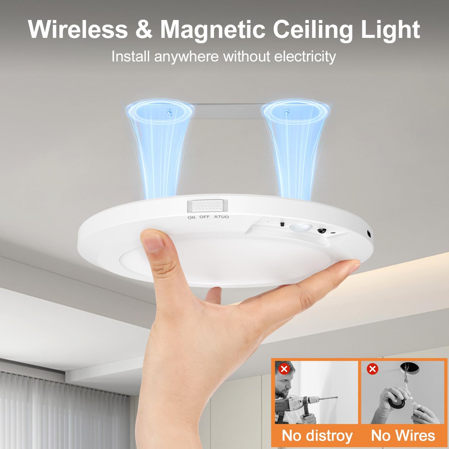 2025 Upgraded Wireless Rechargeable Motion Sensor Ceiling Light with Remote
