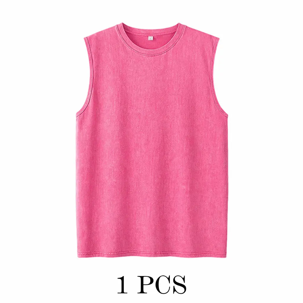 🔥4 Packs Men's Over-sized T-shirts Sports Vintage Heavy Cotton T-shirt Washed Loose Fit Athletic Tee Sleeveless Vest,summer-vibes