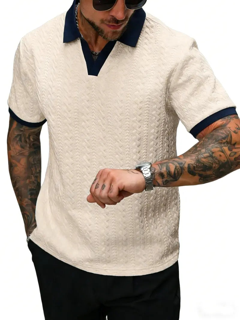 Men's Contrast Color Short-Sleeve Casual Commuter Polo Shirt