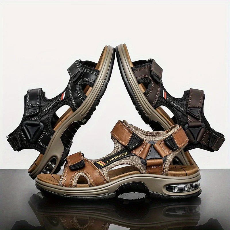 Men's Orthopedic Leather Sandals – Breathable, Adjustable, Air Cushion