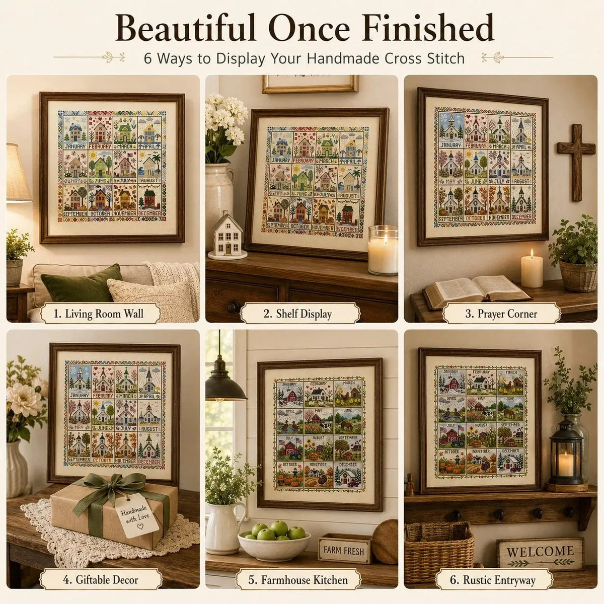 🧵 A Year in Stitches | 12-Month Seasonal Cross Stitch Kit 🌿