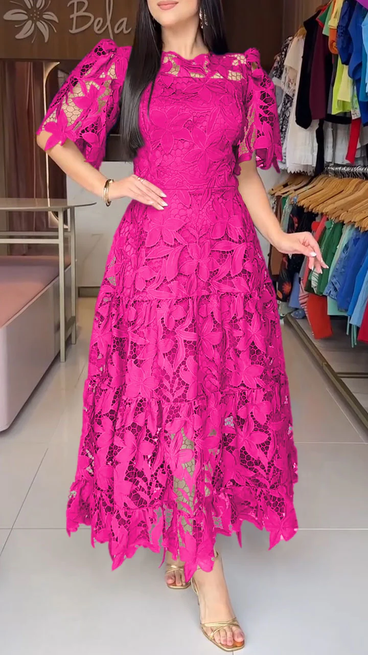 💮💕[Summer new product]Women's short-sleeved lace hollow dress