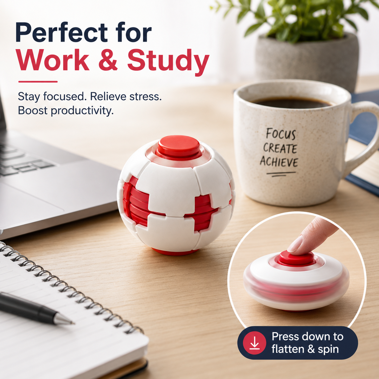 Press & Spin Gear Fidget Ball | Pocket Stress Relief Toy