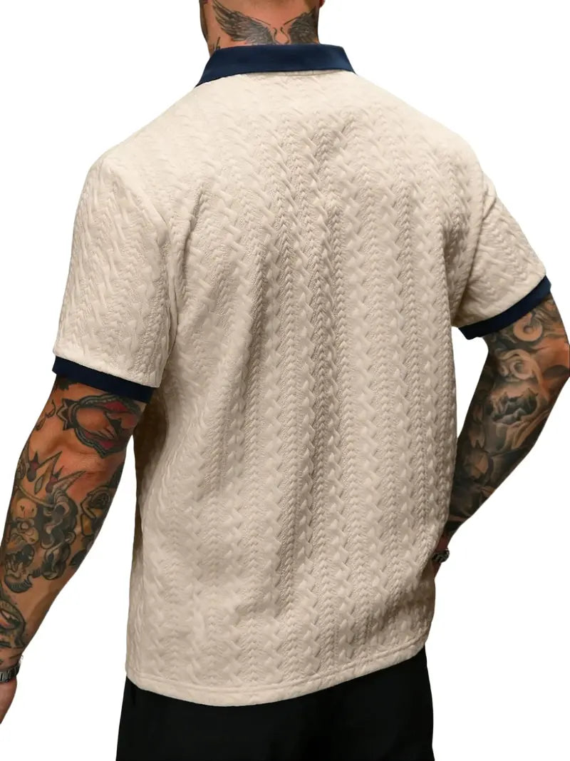 Men's Contrast Color Short-Sleeve Casual Commuter Polo Shirt