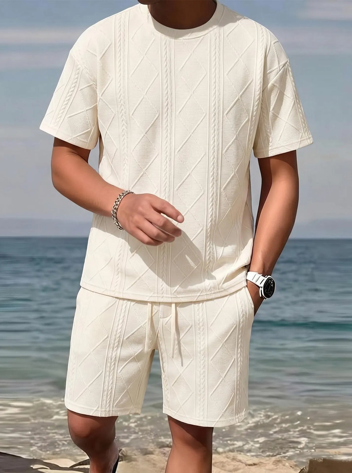 Men's Breathable Textured 2-Piece Summer Set
