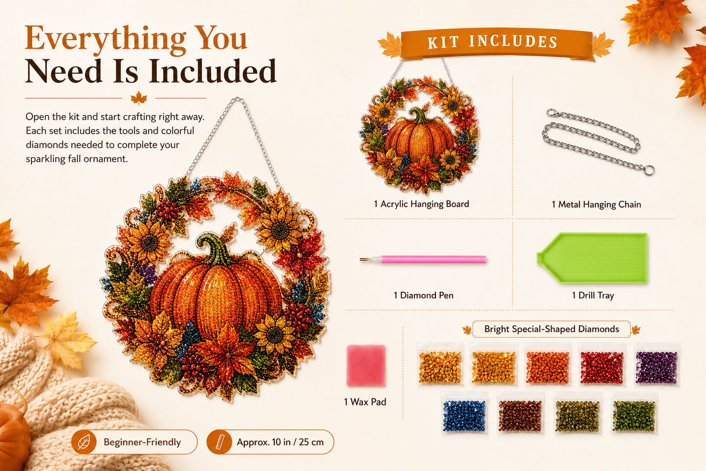 🍂✨Autumn Harvest Pumpkin Diamond Art Hanging Ornament Kit