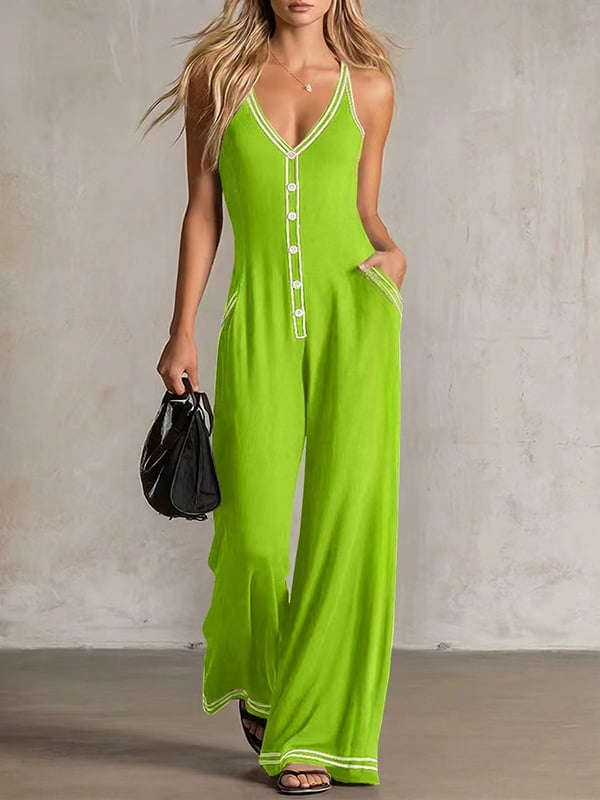 Sleeveless Contrast Spaghetti Strap Jumpsuit