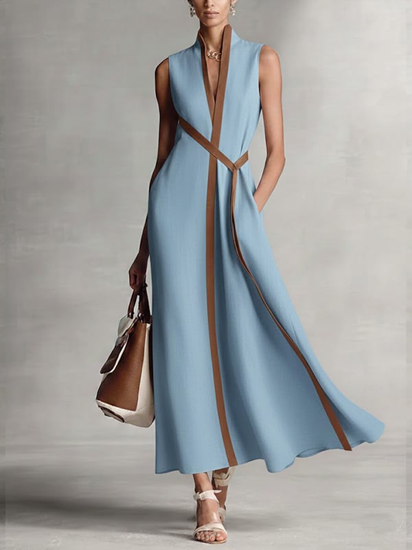 Women's Stand-up Collar Sleeveless Casual Loose Dress