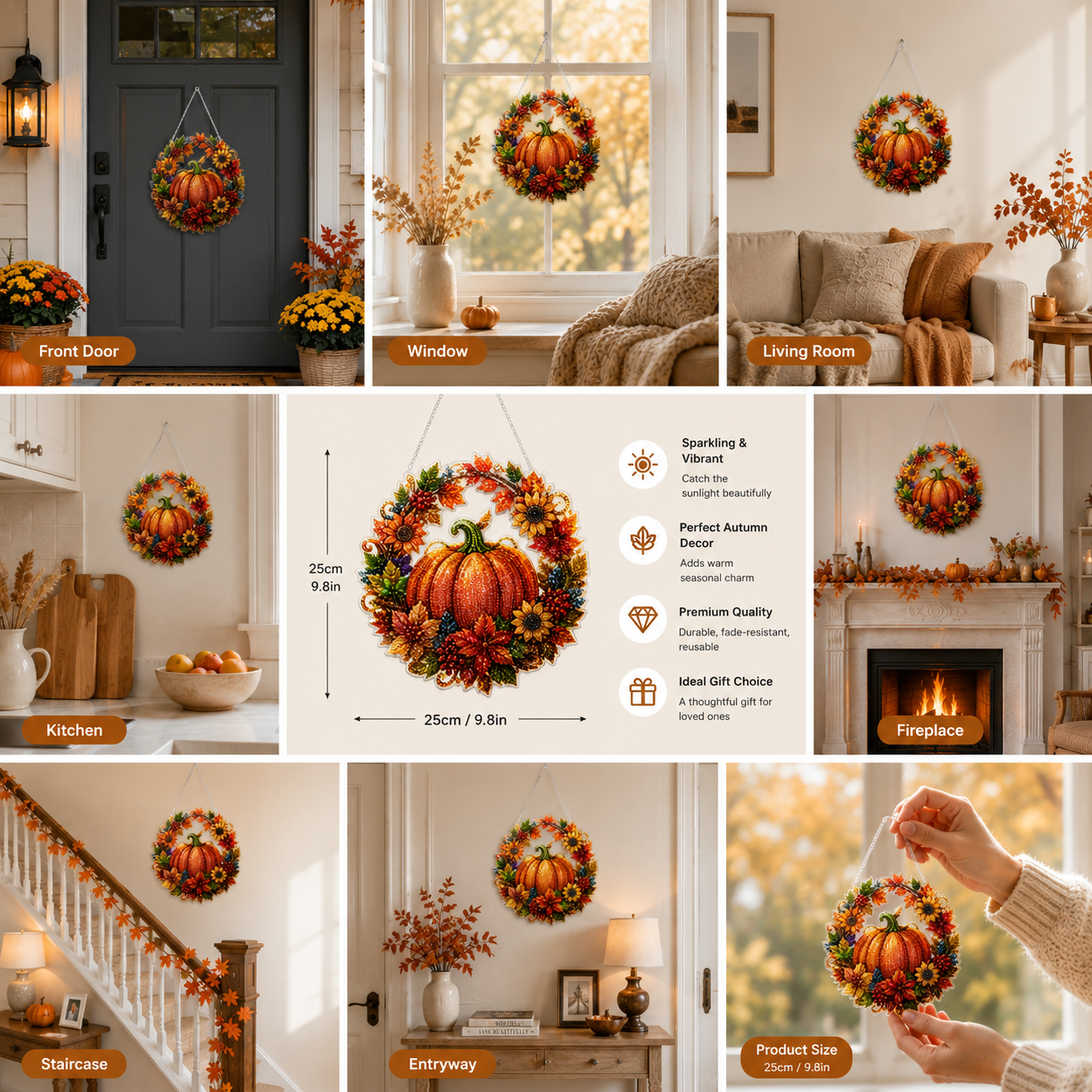 🍂✨Autumn Harvest Pumpkin Diamond Art Hanging Ornament Kit