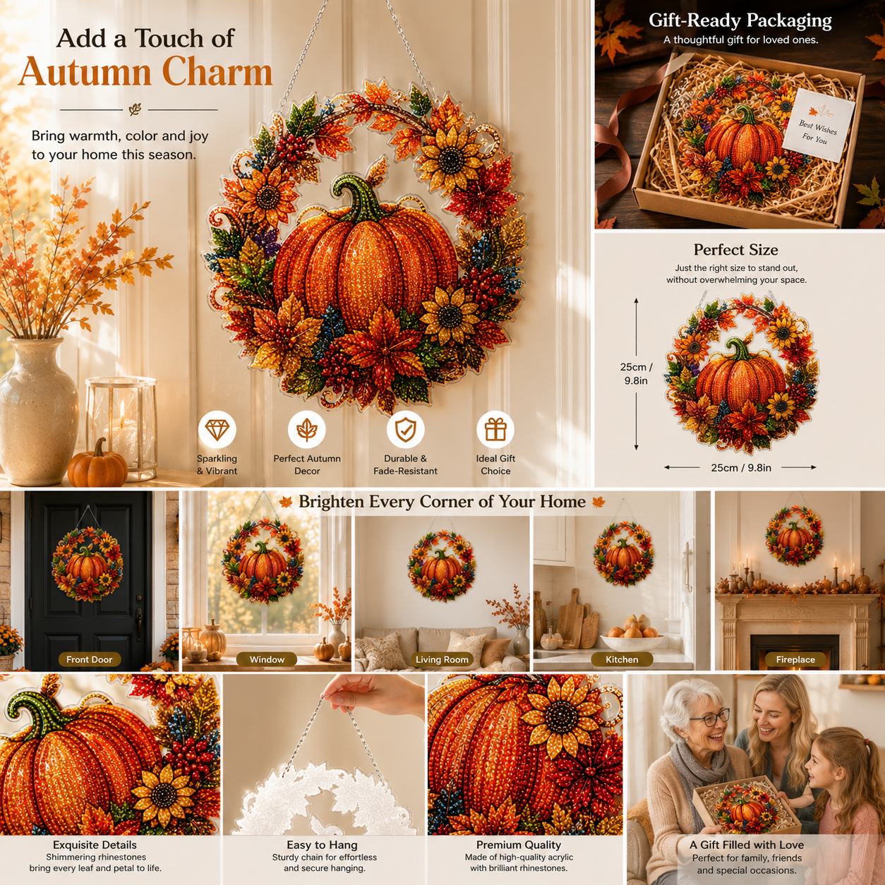 🍂✨Autumn Harvest Pumpkin Diamond Art Hanging Ornament Kit