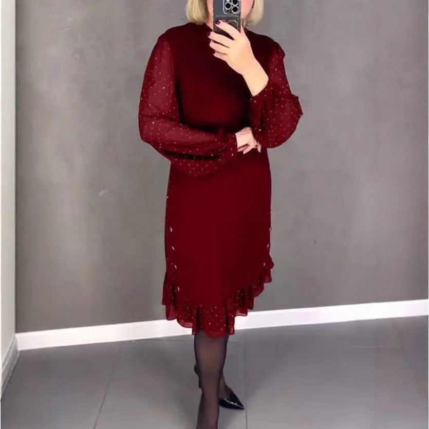 🔥Round neck dresses with plain rhinestones for women