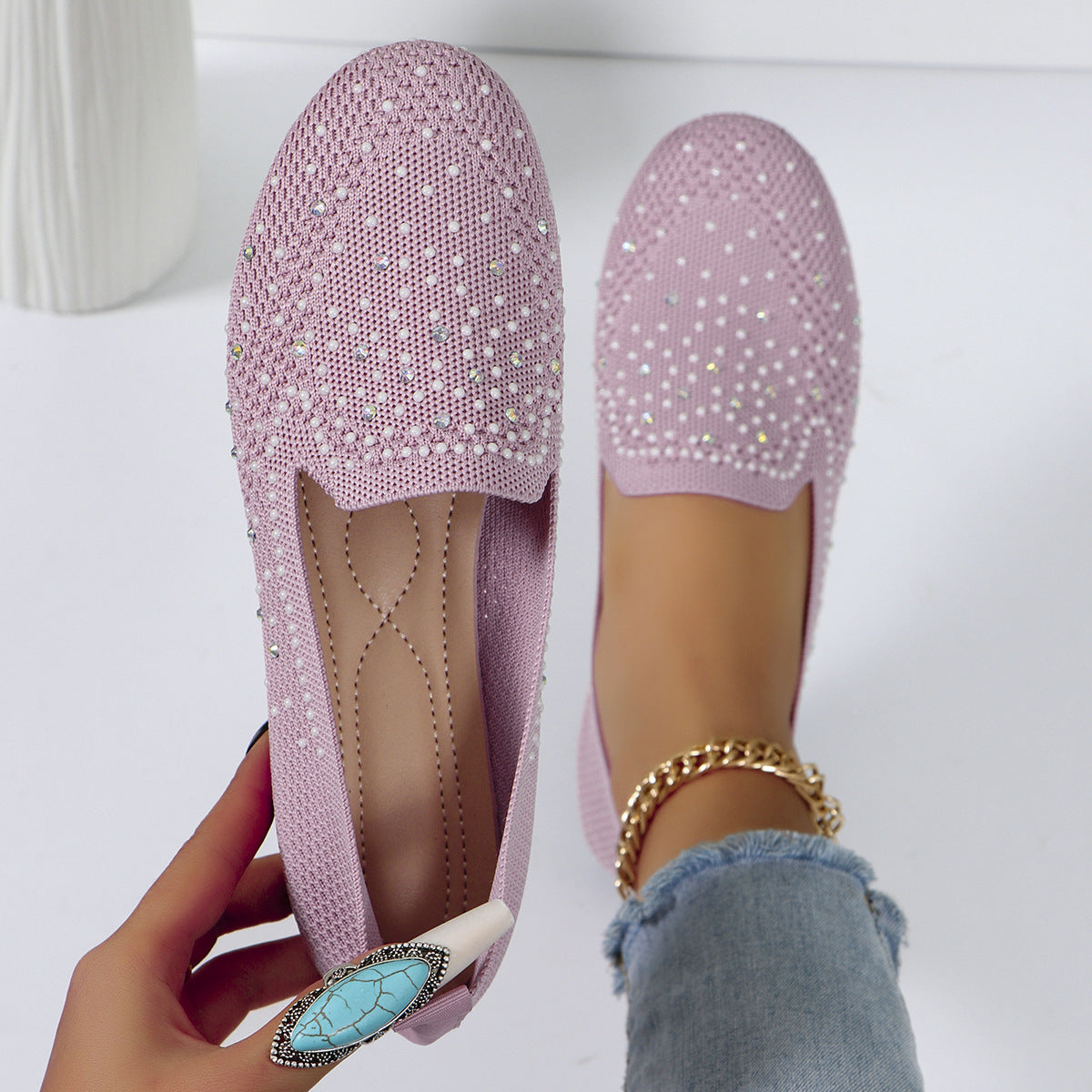 Women's Rhinestone Slip-On Loafers