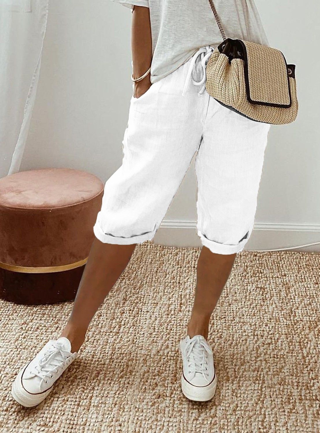 Women's Casual Cotton Linen Capris