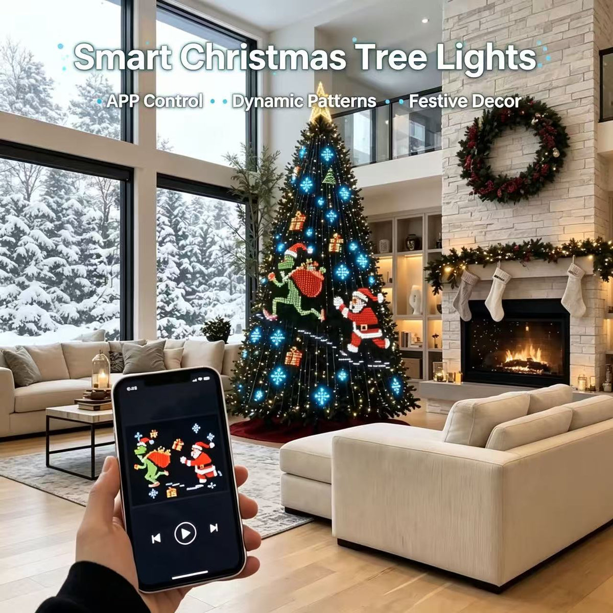 🎄 Smart Animated Christmas Tree Lights – App-Controlled Moving LED Designs